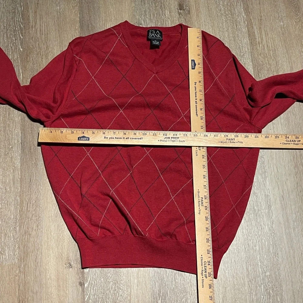 Jos A Bank Executive Collection Mens Argyle V-Neck Sweater Red Cotton Medium EUC